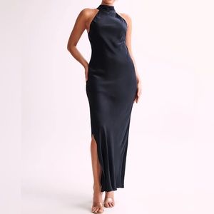 Meshki Claire Satin Drape Back Maxi Dress 🖤